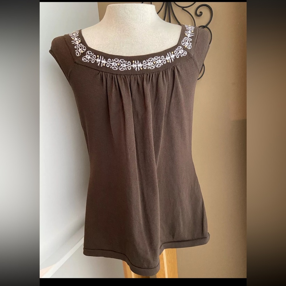 Ann Taylor Loft Cap-Sleeve Top Brown L